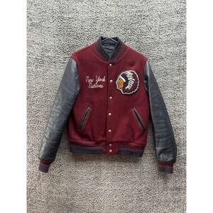 Kith New York Natives Wool Leather Full-Snap Varsity Jacket Burgundy Mens Size L